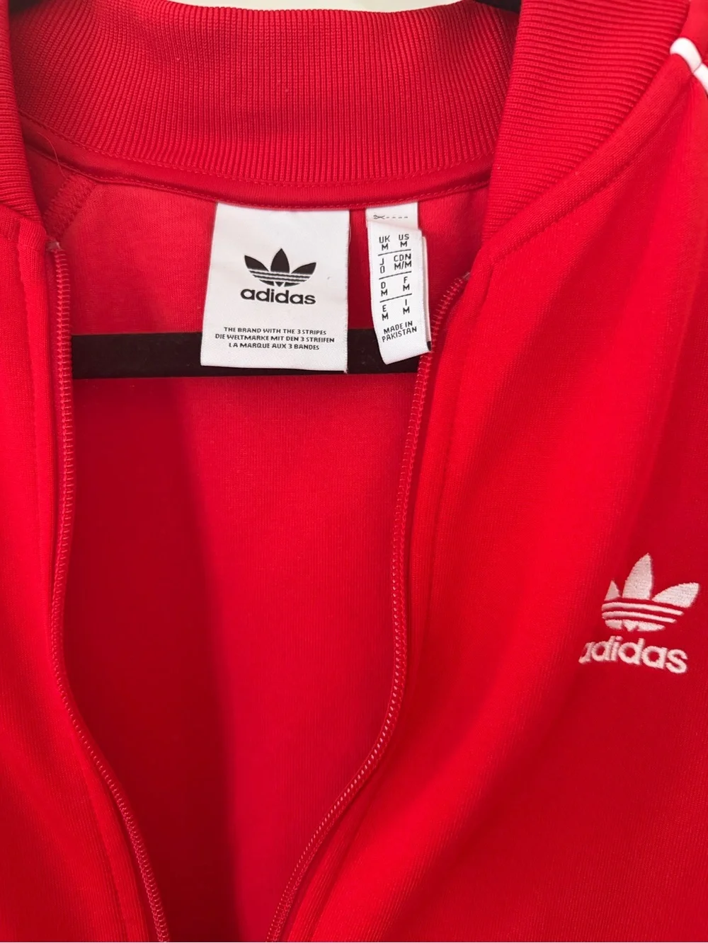 adidas Red Zip-Up Varsity Track Jacket with White Piping